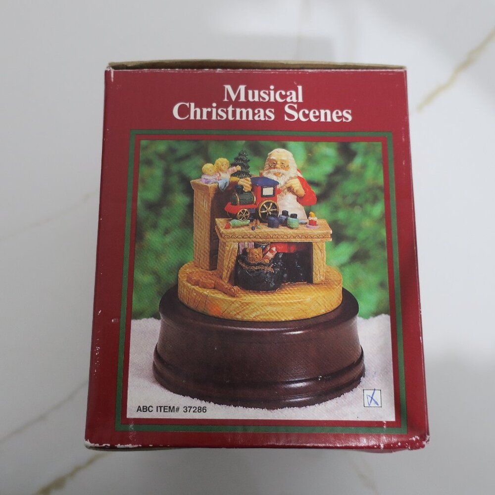 Vintage Music Box Musical Christmas Scene Santa in Workshop Figurine